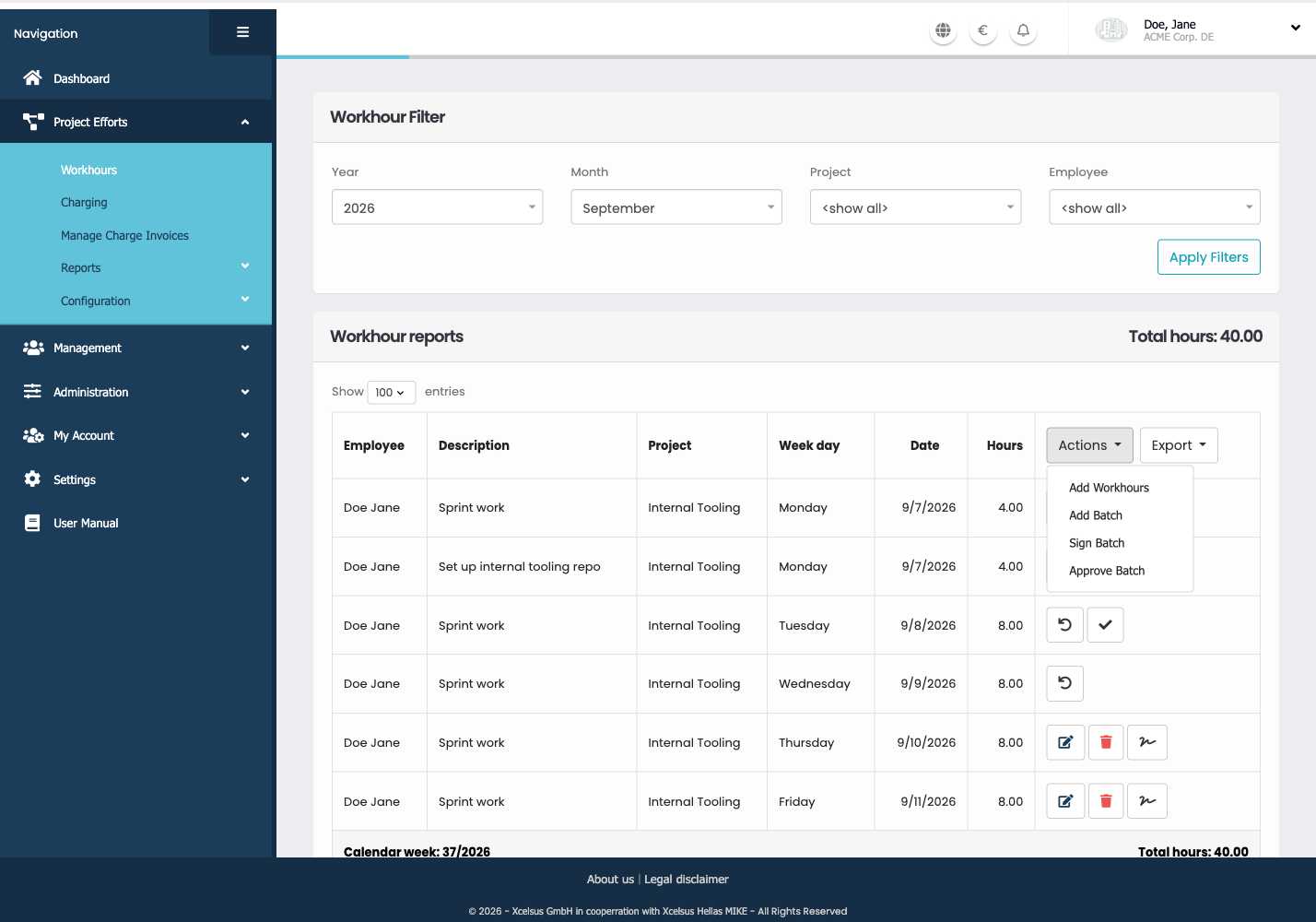 Actions menu