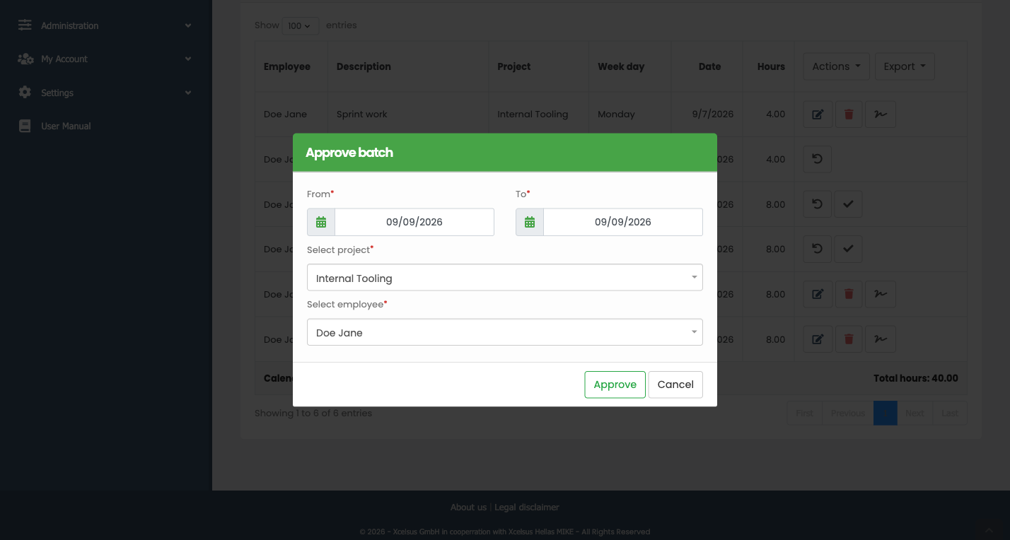 Approve Batch dialog