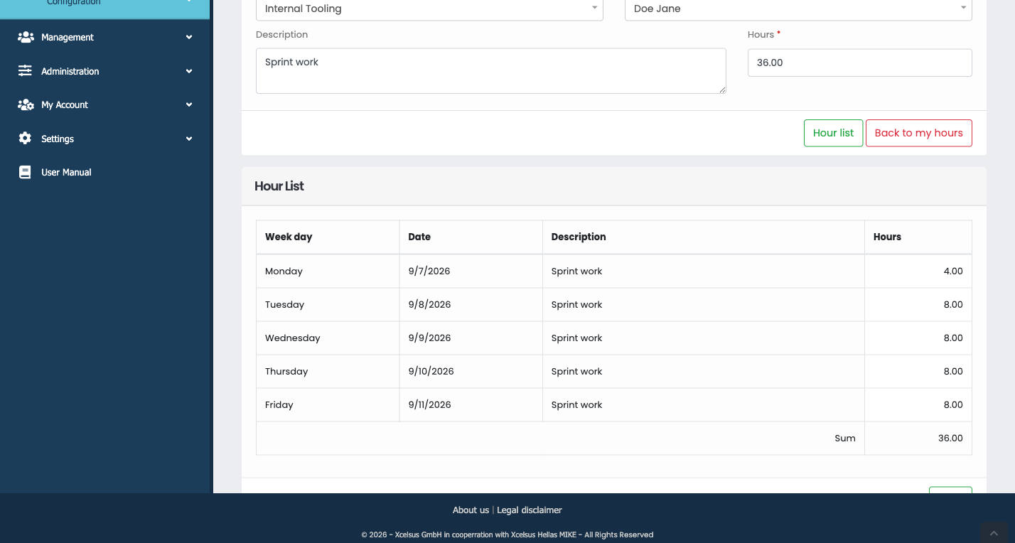 Hour List review step
