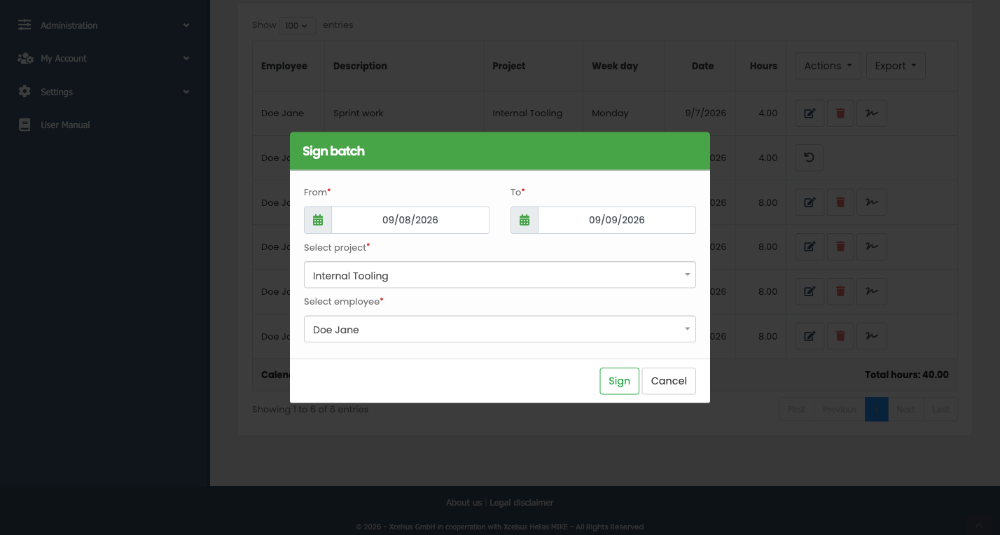 Sign Batch dialog